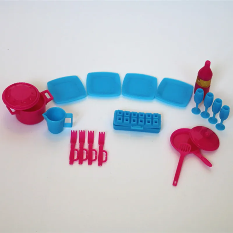 18 шт./лот Новая высококачественная вечерние мебель для кукол Розовая и синяя