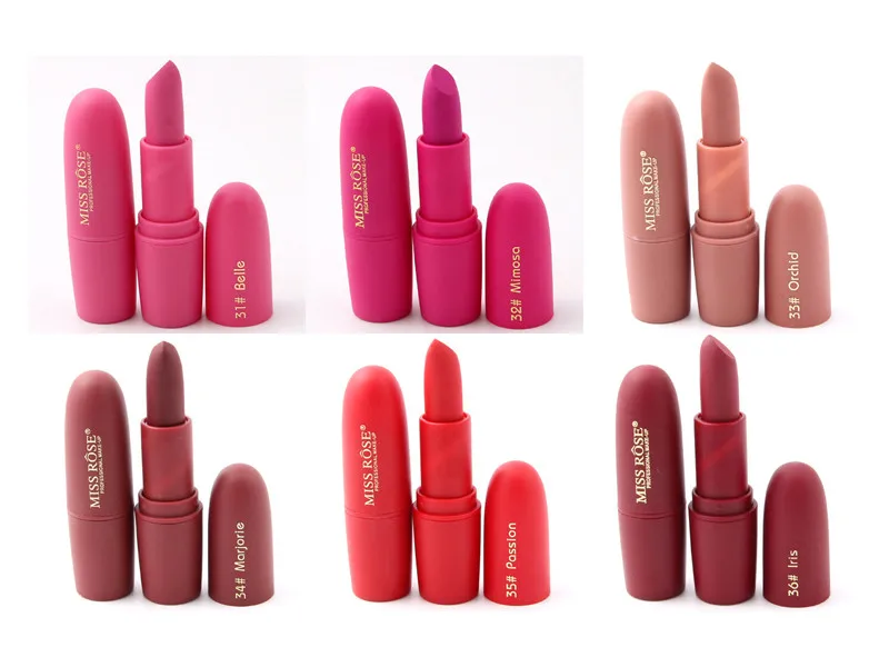 Missrose Новая мода Цвет Красота красный Средства ухода за губами Батон бархат Matte Lip stick Водонепроницаемый Макияж пигмент коричневый Nude Matte Губная помада