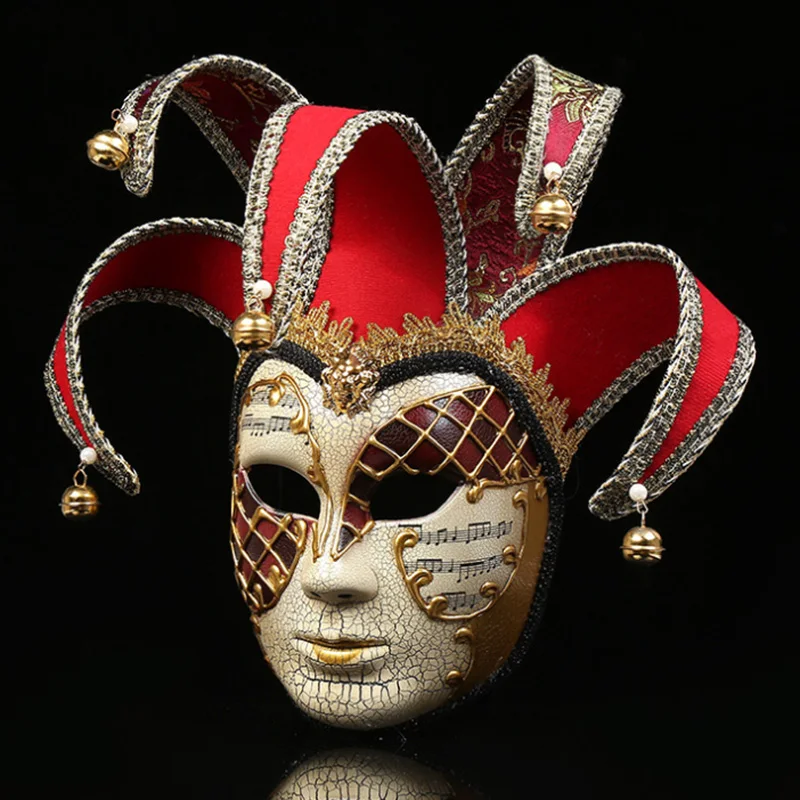 Анфас Для мужчин Venetian Театр Шут Джокер маскарад маска с колокольчиками Mardi Gras