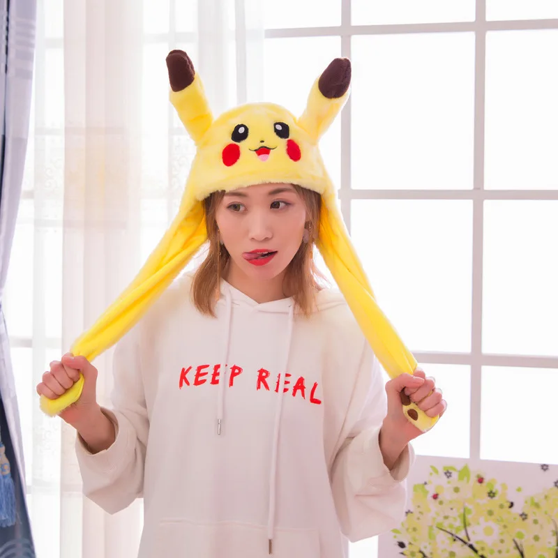 Funny Plush Pokemon Pikachu Hat Ear Moving Jumping Cosplay Costumes Accessories Cap Toy pikachu ear Christmas gift | Тематическая