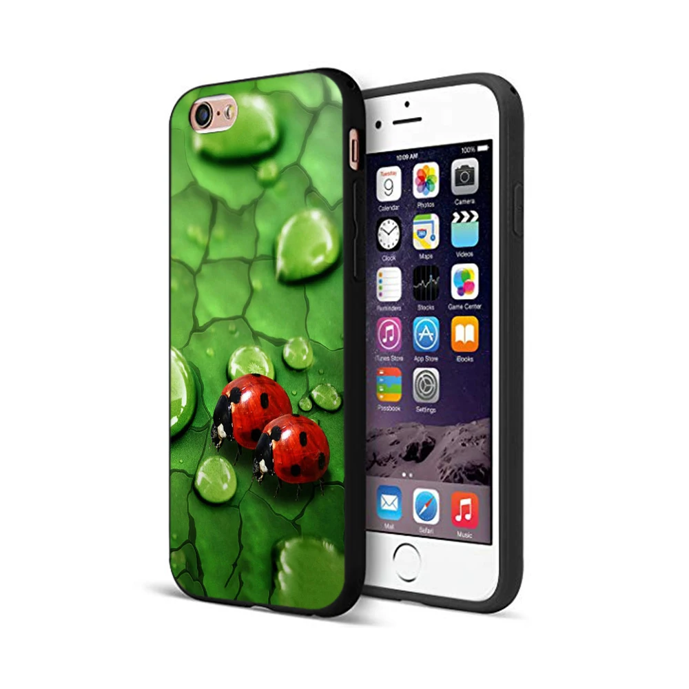 Черный чехол из ТПУ для iphone 5 6 6s 7 8 plus x 10 XR XS 11 pro MAX четыре листа божья коровка