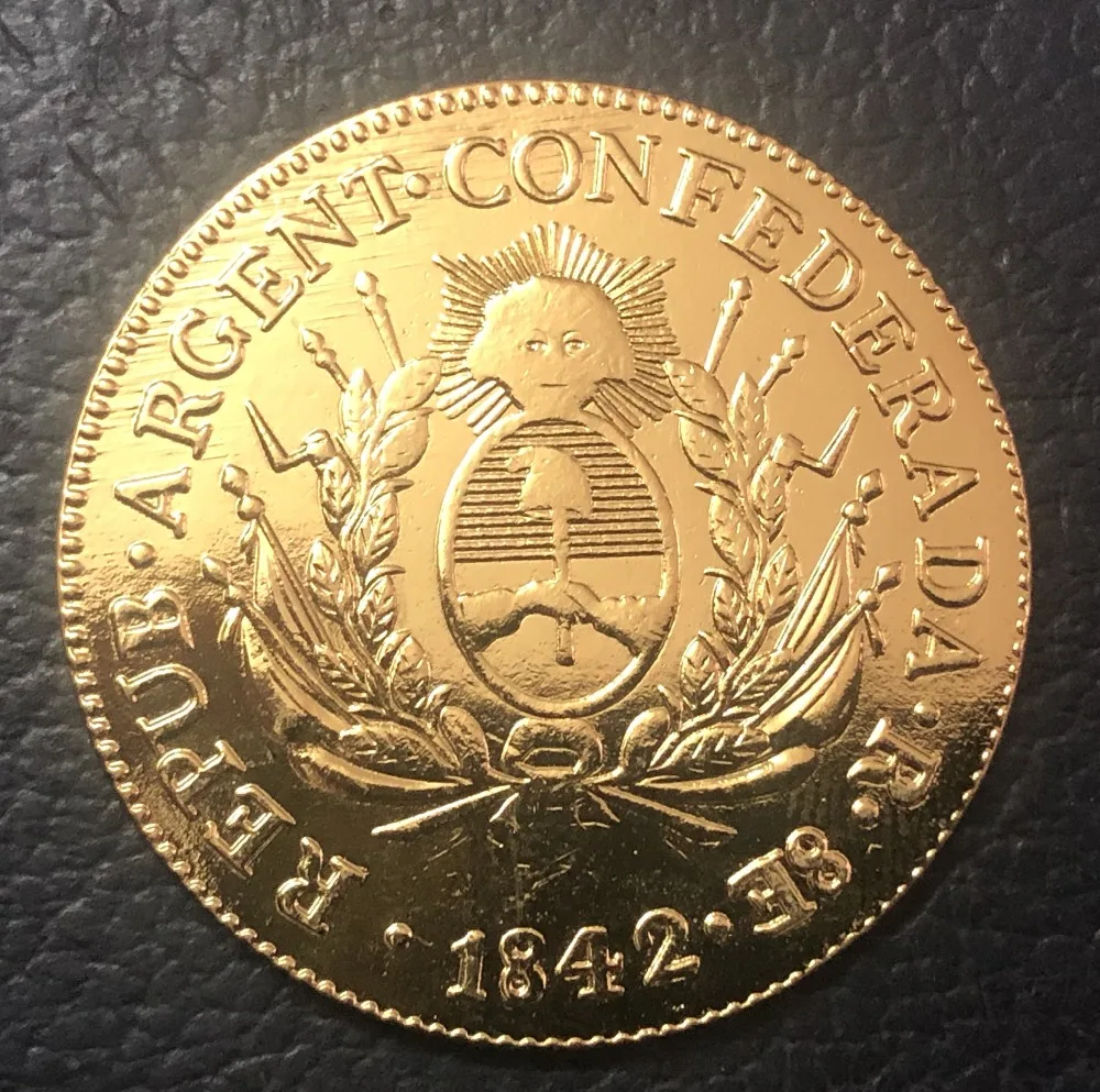 1842 La Rioja 8 Escudos Золотая копия монеты 33 мм|Безвалютные монеты| |