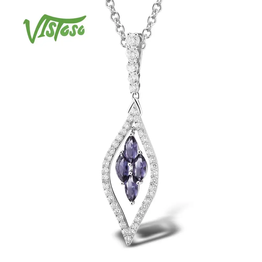 VISTOSO Серебряные ожерелья подвески для Для женщин зеленый синий фиолетовый кулон
