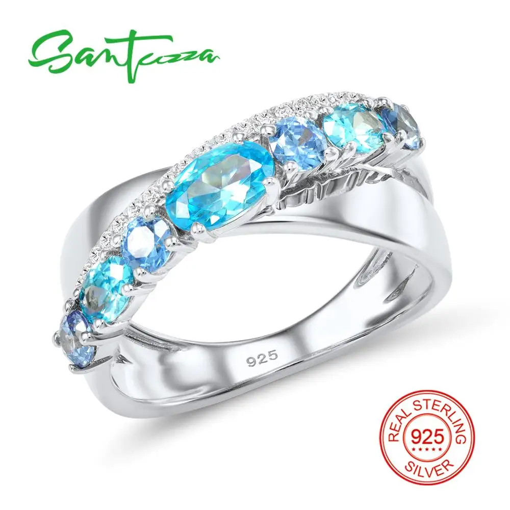 Серебряное кольцо для женщин SANTUZZA, Настоящее серебро 925 пробы, Мерцающее Кольцо с кубическим цирконием, вечерние ювелирные изделия