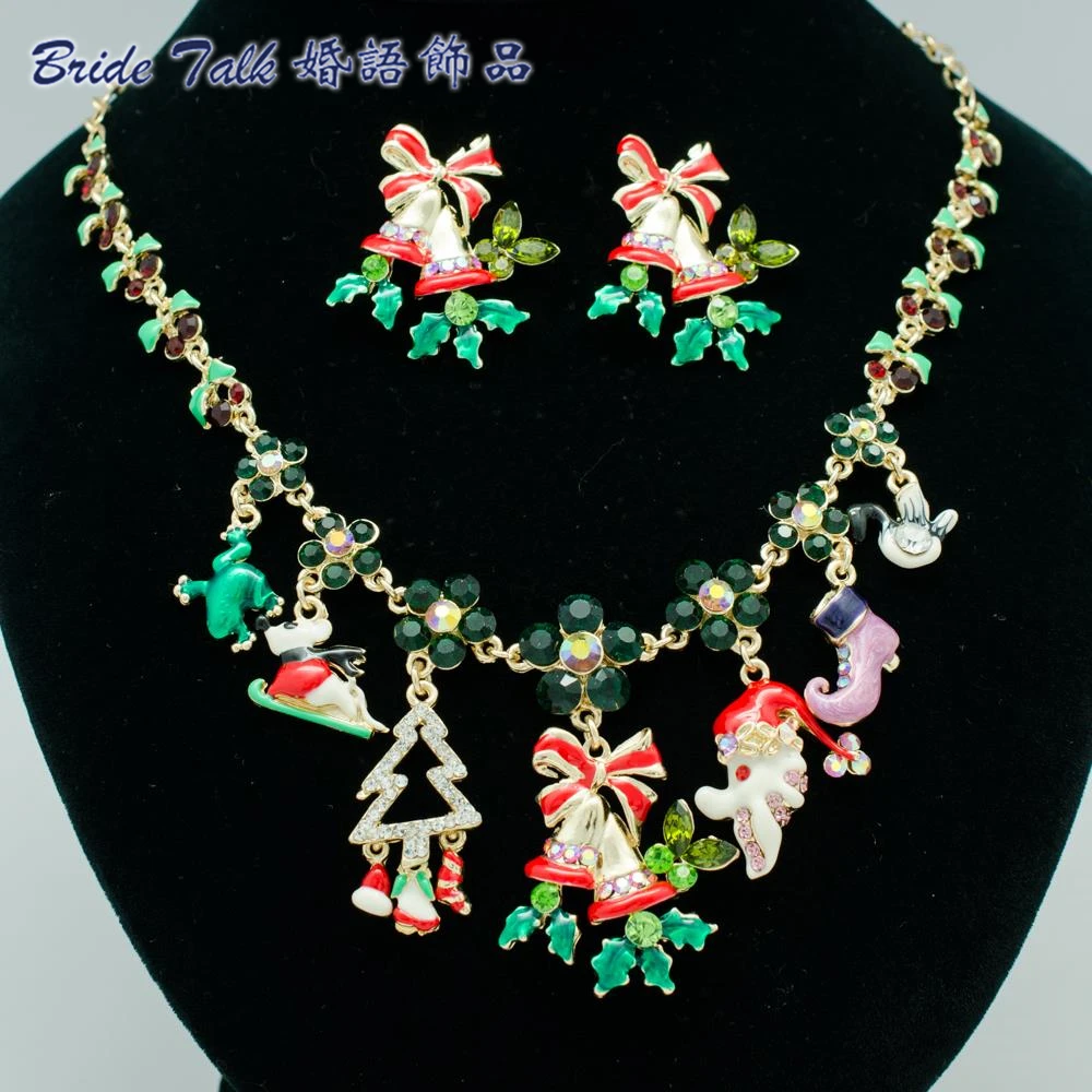 Ожерелье и серьги с подвеской в виде рождественской елки|jewelry sets crystal|set crystalnecklace