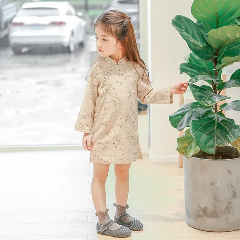 DFXD детское платье с длинными рукавами весна 2018 новинка китайский стиль хлопок