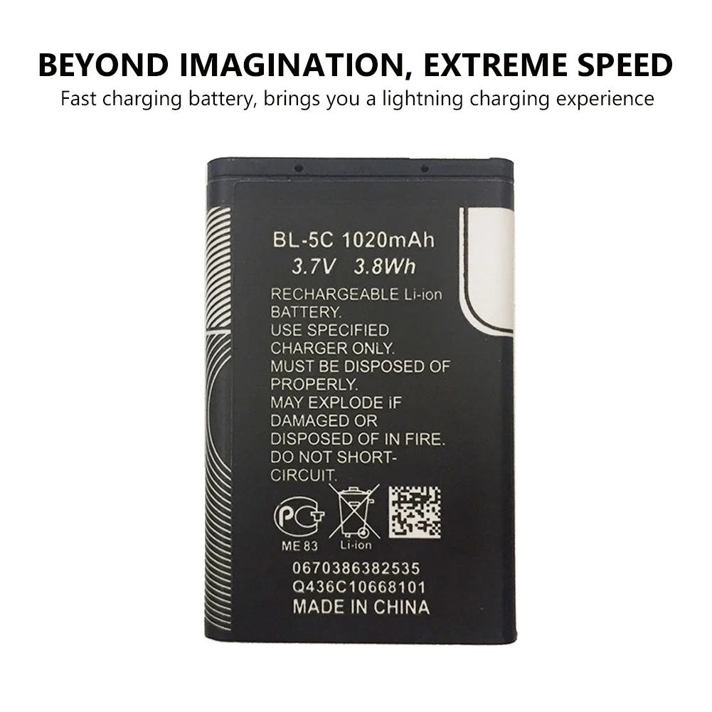 MJKAA 2 шт. BL-5C 3,7 V 3.8Wh 1020 мА/ч, литий-ионный аккумулятор Батарея для Nokia 1208 1600 1100 1101 2610 2600 2300 6230 6630 n70 n71 n72 n91 e60