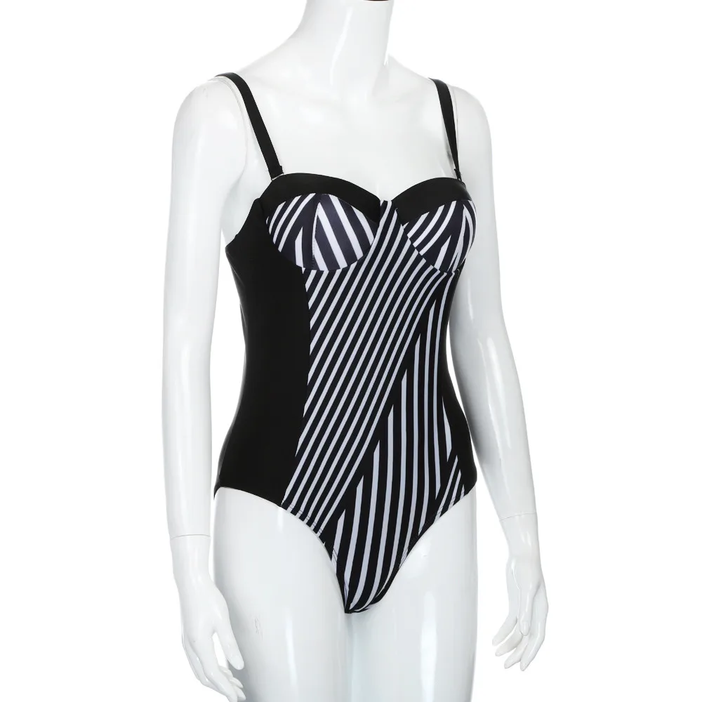 Женский слитный купальник с принтом полосатый открытой спиной и эффектом пуш ап