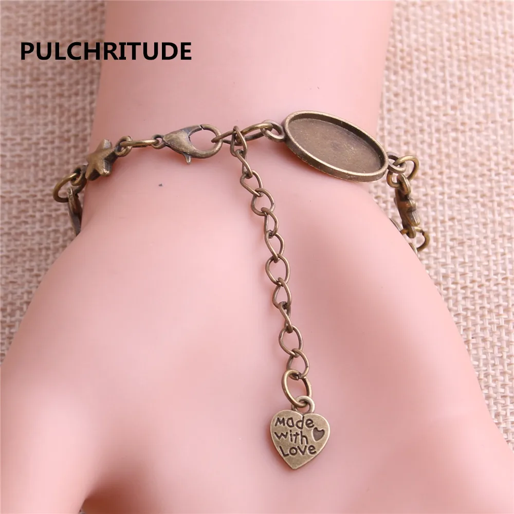 PULCHRITUDE 3 шт. 22 см литой антикварный бронзовая цепь браслет с подвеской-звездой овальные основа для установки кабошона Fit 18,5*13,5 мм Dia Для женщин Z0062