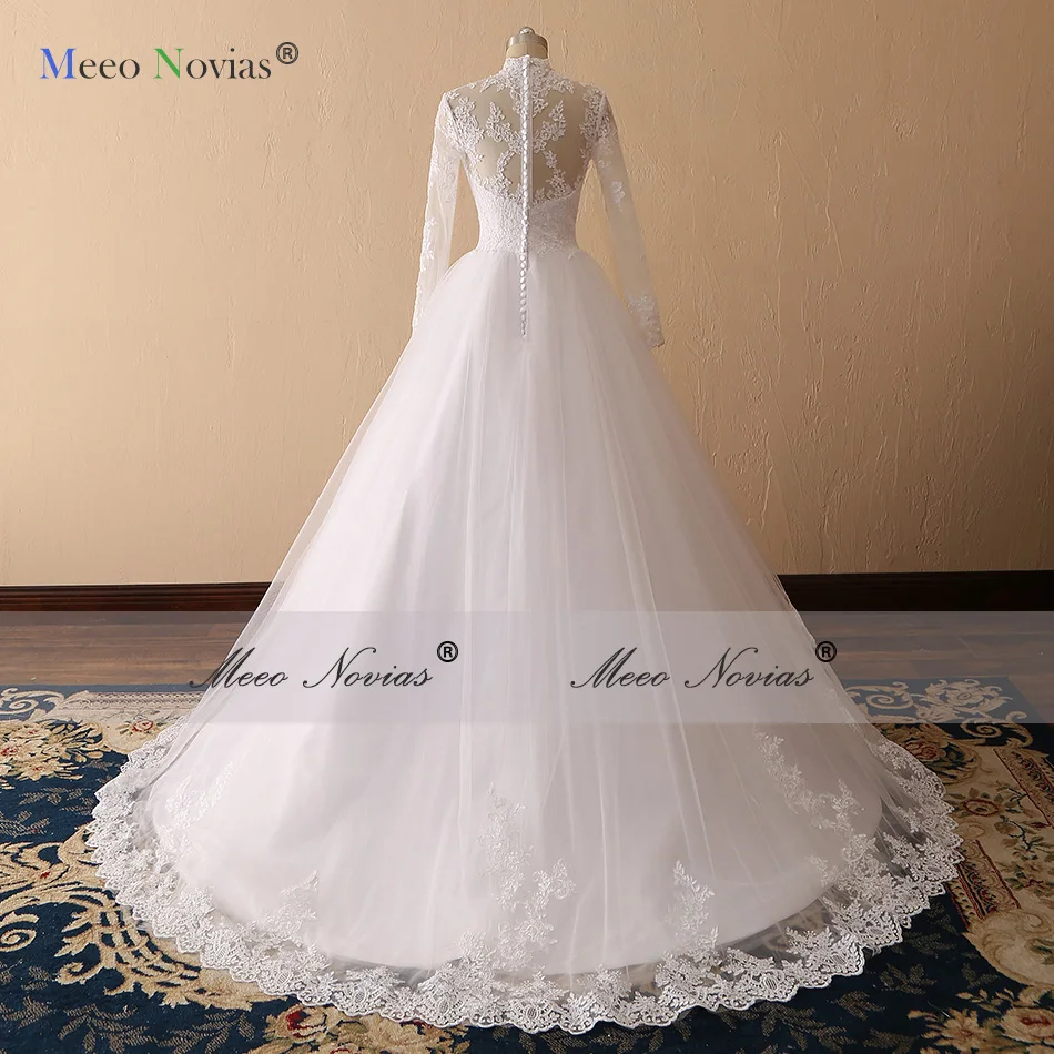 Meeo Novias Новое свадебное платье с высоким воротом и длинным рукавом 2019 IIIusion
