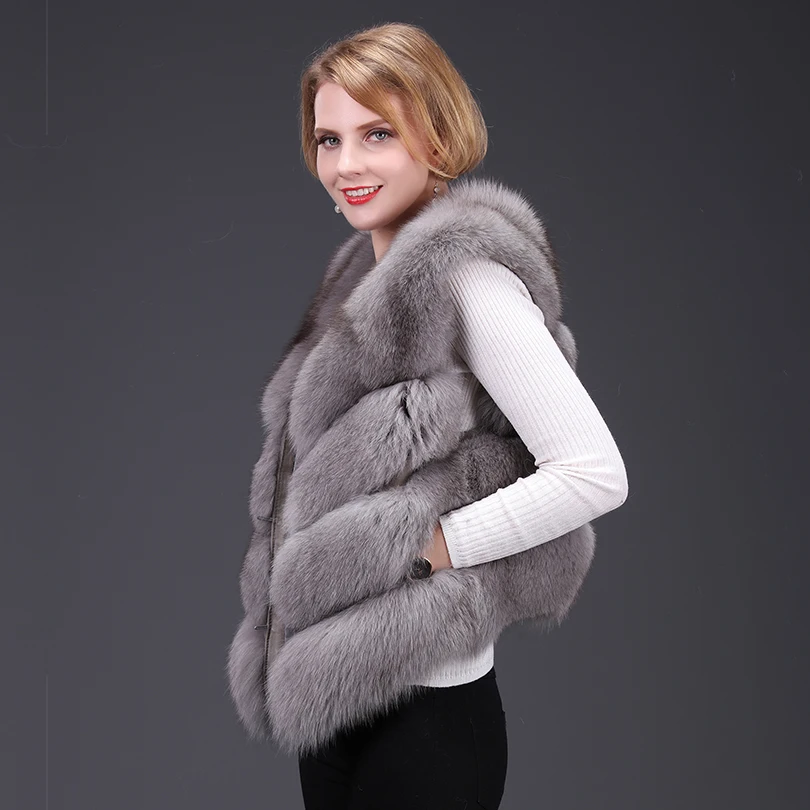 

2020 New Real Fox fur Women Vest Fashion Luxury Thick Warm Coat Jacket Solid Color Fur Vests Women Coats