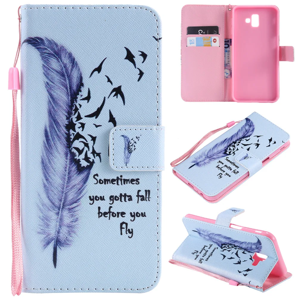 Кожаный чехол для Fundas samsung Galaxy J6 Plus, чехол для Coque samsung J6 Plus J6Plus J610, чехол-книжка с кошкой, чехол для телефона