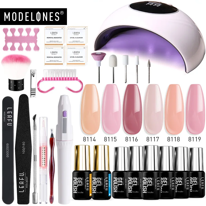 nail set with drill Modelones 21 шт/лот Светодиодная лампа Сушилка для ногтей Гель-лак Инструменты Наборы замочить от основания верхние наборы для ногтей электродрель Гвоздь Набор инструментов - Цвет: nail set with drill