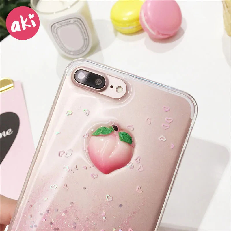 Аки блестящий чехол для телефона s iPhone 7 Plus мягкий ТПУ с блестками фрукты Клубника