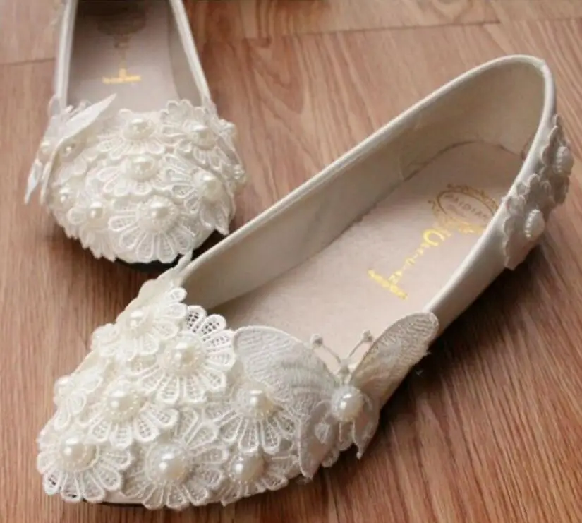 

Newest design fashion white lace flats shoes women female brides butterfly lace flower girl flats shoe bridesmaid shoes