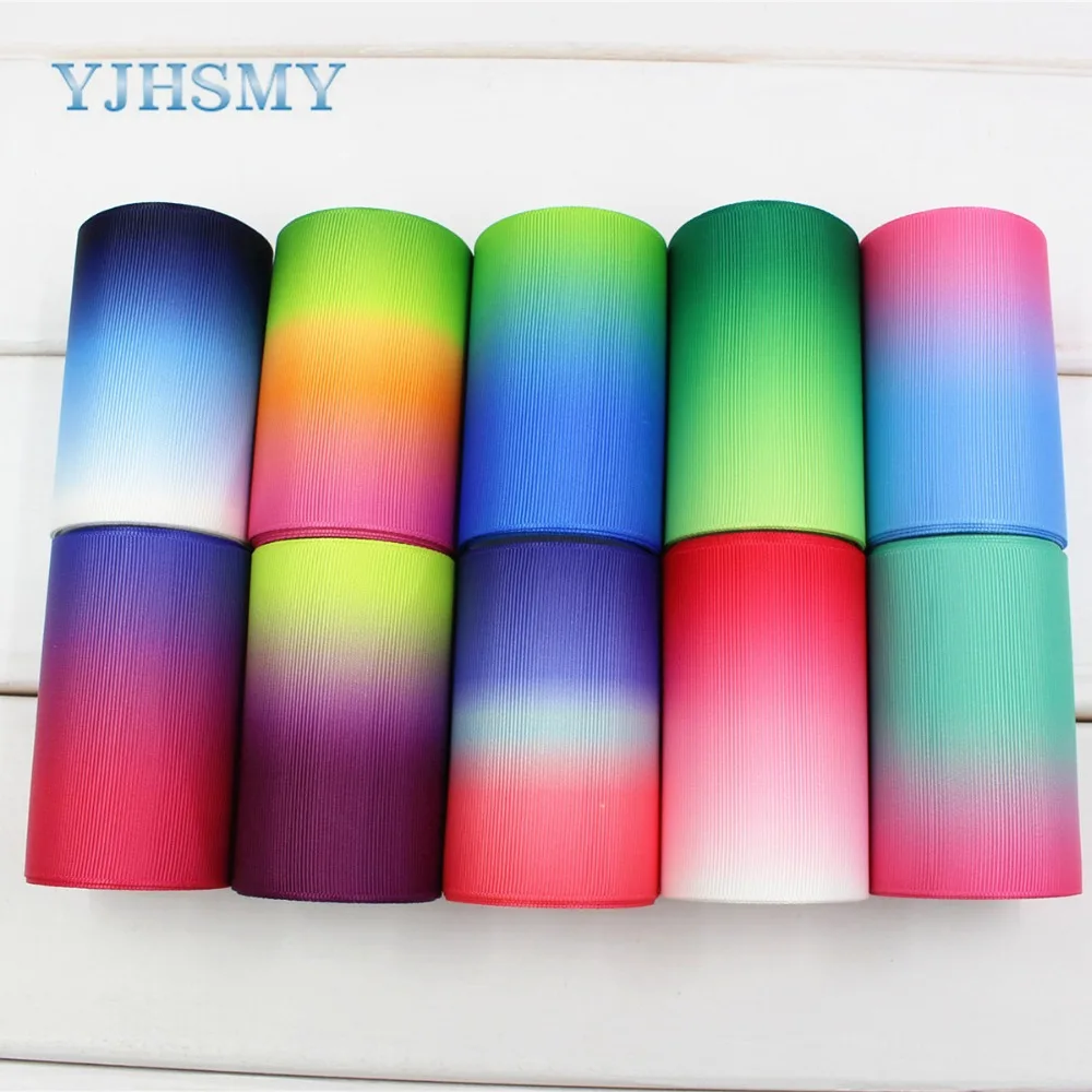 174011 2 ярдов 3 &quot75 мм градиент цвета радуги печатные ленты grosgrain DIY материалы ручной