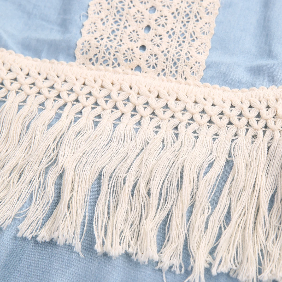 Детский джинсовый комбинезон без рукавов с открытой спиной и кисточками|newborn