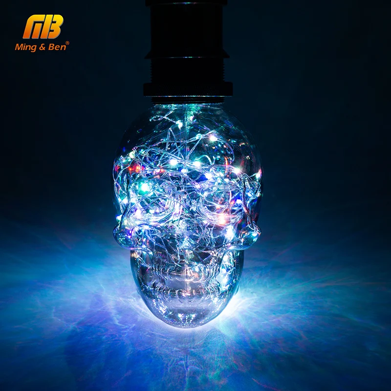 Светодиодный светильник-гирлянда, RGB, медный, Шелковый, светодиодный, лампочки, Череп, AC 110 В, 220 В, украшение на Хэллоуин, Рождество, E27, светодиодный светильник для дома, кафе, бара