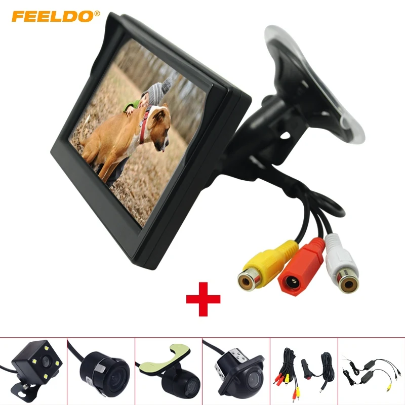 

FEELDO 5" TFT LCD windshield Monitor With Rear View Backup Camera RCA Video System 2.4G Wireless & Cigarette Lighter Optional
