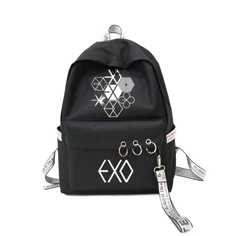 WISHOT EXO рюкзак KPOP прекрасная дорожная сумка для подростков девочек шелковая лента круглое кольцо школьный розовый - Цвет: black