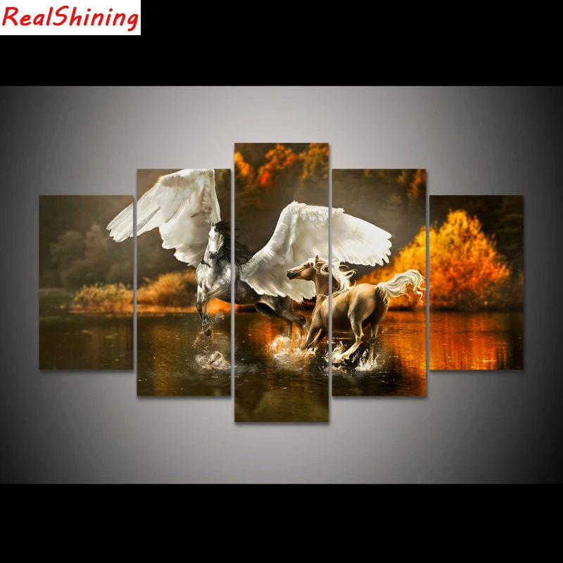 

5pcs diy Diamond Painting Cross Stitch unicorn full square Diamond Mosaic beaded Embroidery Rhinestones H1444