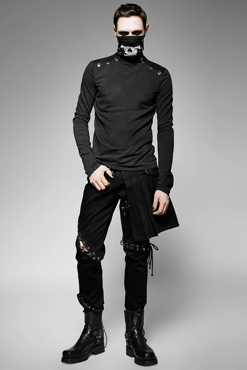 Тяжелая футболка с высоким воротником в стиле панк принтом для мужчин Винтажная