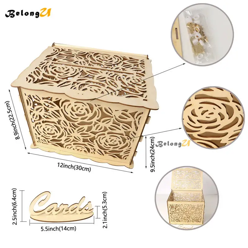 Rustic DIY Wedding Card Box with Lock for Gift Money Slot Wishing Well box Envelope Boxes Vintage Decoration | Дом и сад