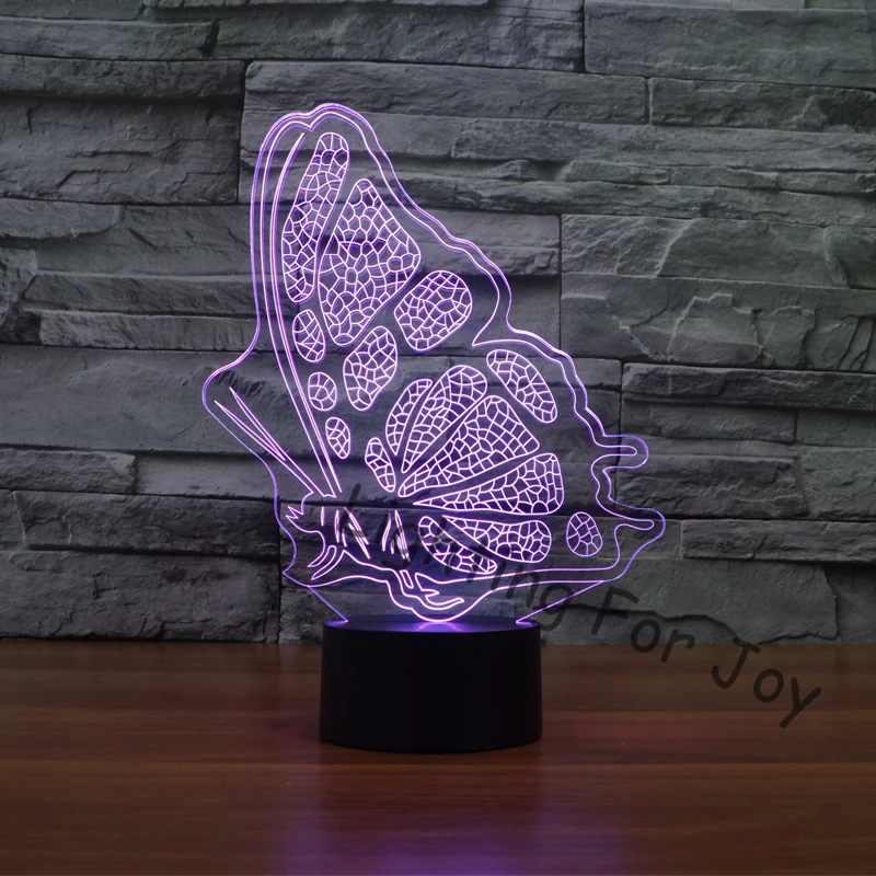 Прикроватная настольная лампа 7 цветов светящаяся лава с бабочкой 3D LED ночник