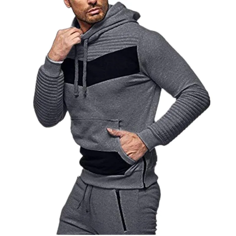 European and American men's leisure color matching sports suit hoodie men | Мужская одежда