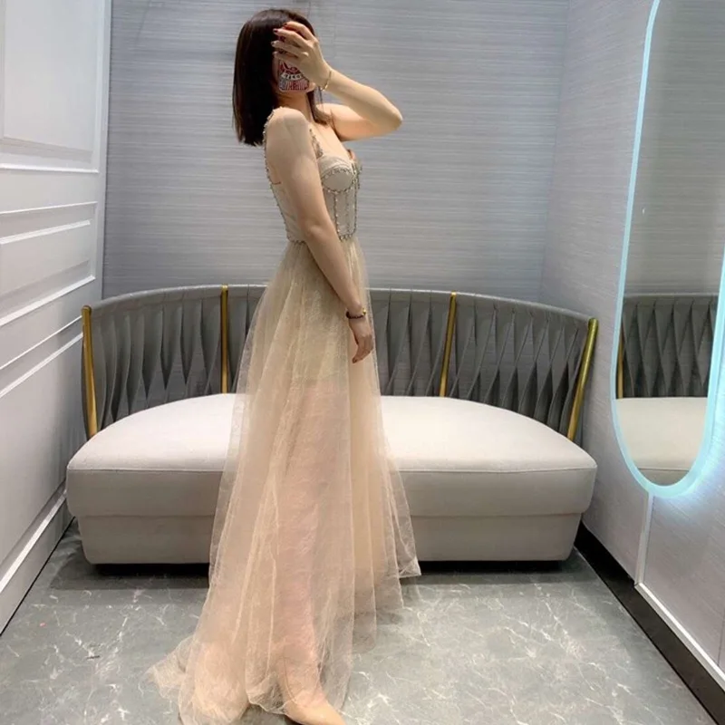 Вечернее платье KENVY, Брендовое, модное, женское, высокого класса, роскошное, элегантное, тонкое, летнее, бриллиантовое, сексуальное, Сетчатое, на бретелях, макси платье
