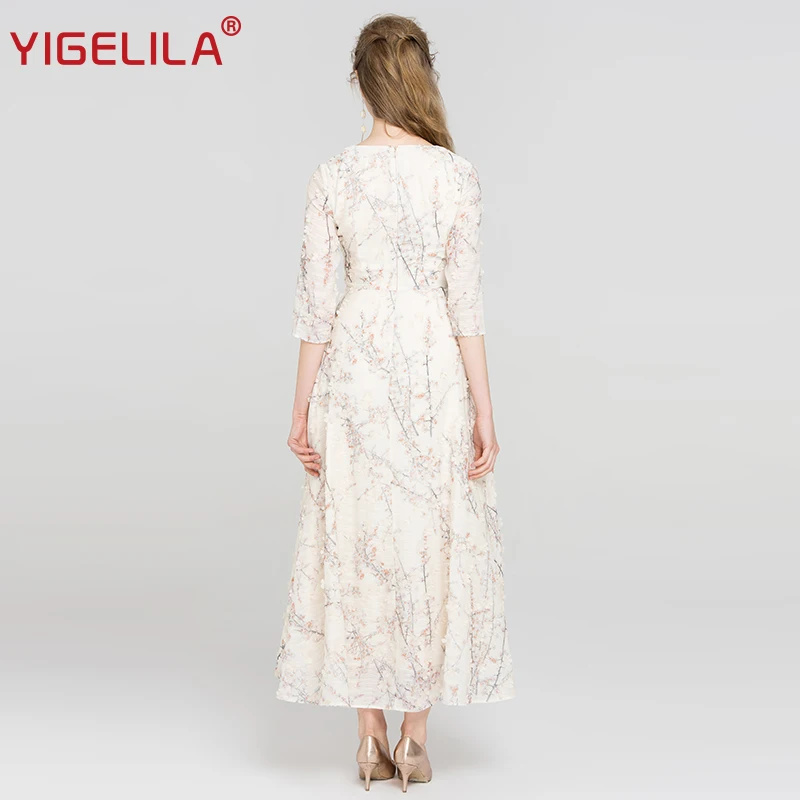 YIGELILA 2019 весеннее женское длинное платье с принтом модное v-образным вырезом и