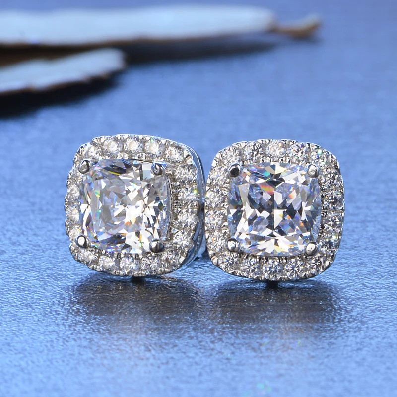 Sent Silver Certificate! YINHED Princess Square Cubic Zirconia Stud Earrings for Women 100% 925 Wedding Jewelry ZE083 | Украшения и