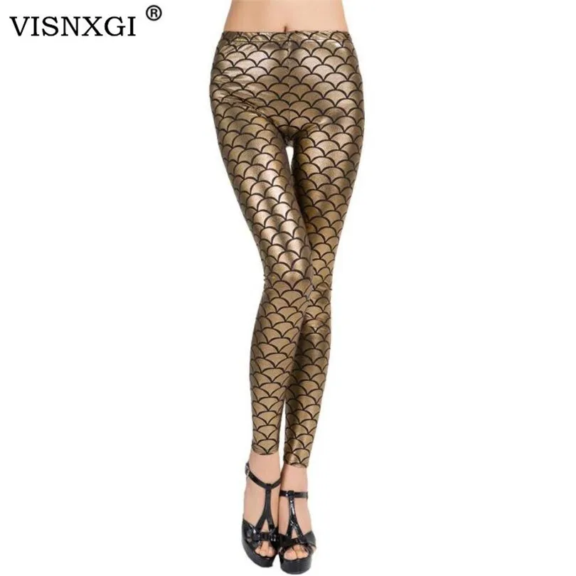 

VISNXGI Fashion Push Up Leggings Women Workout Leggings Fish Scale Leggings 3D Digital Print Sport High Waist Shiny Gym Pants