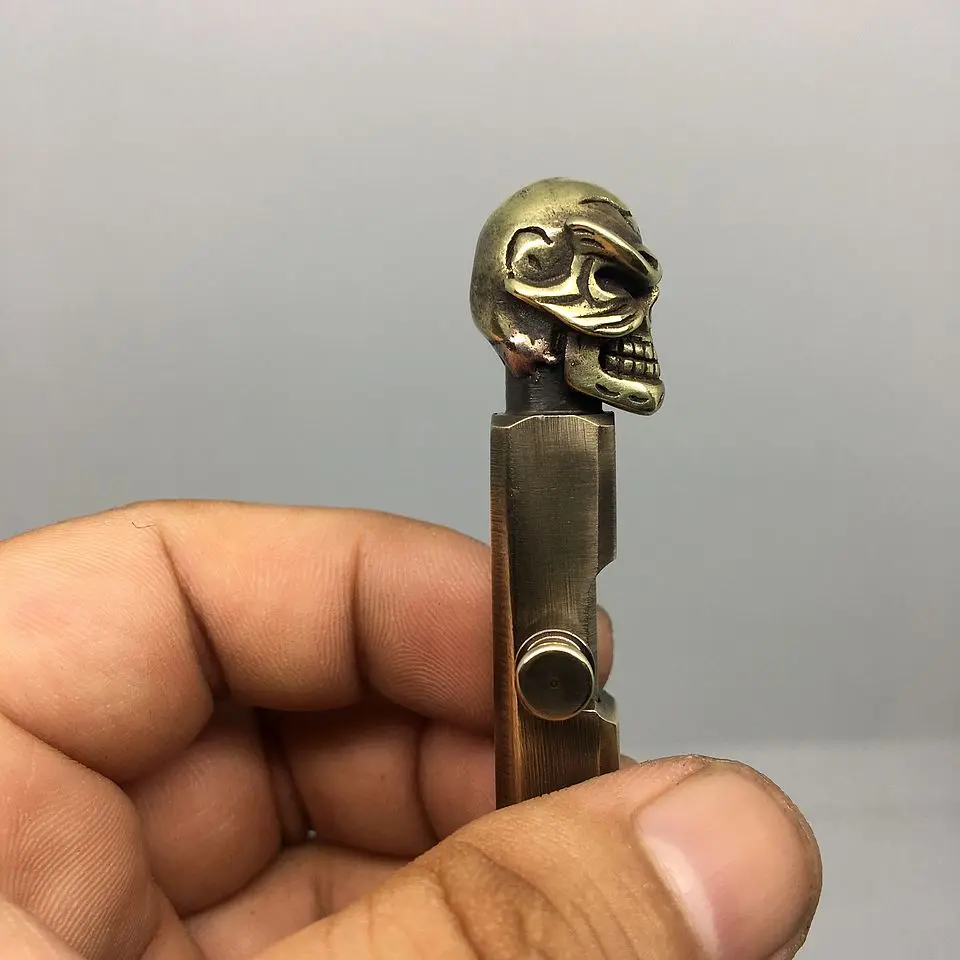 Ручной работы латунь череп шариковая ручка EDC Творческий Ретро болт тип