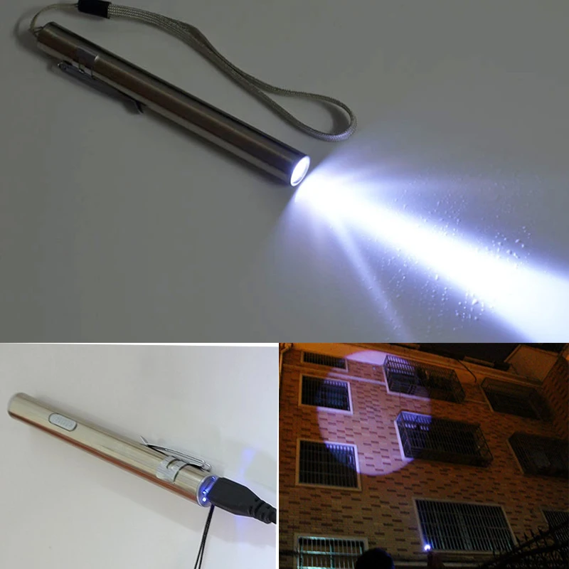10 шт. Мини светодиодный медицинский фонарик из нержавеющей стали usb кабель