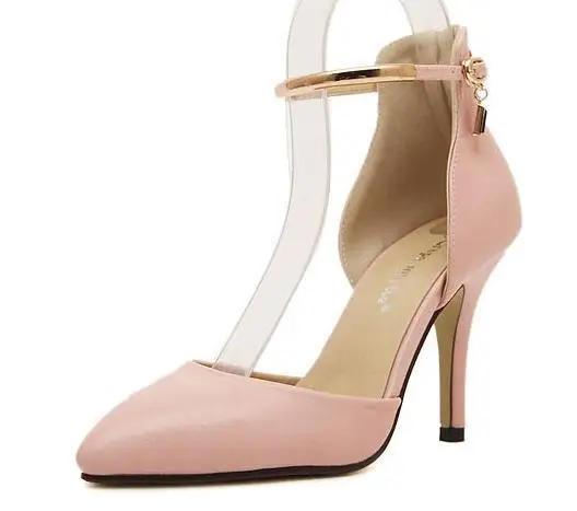 Zapatos Mujer New Brand High Heels Pointed Toe Pumps OL Party Shoes Women Ankle Strap Stiletto Black/White/Pink 147 | Обувь
