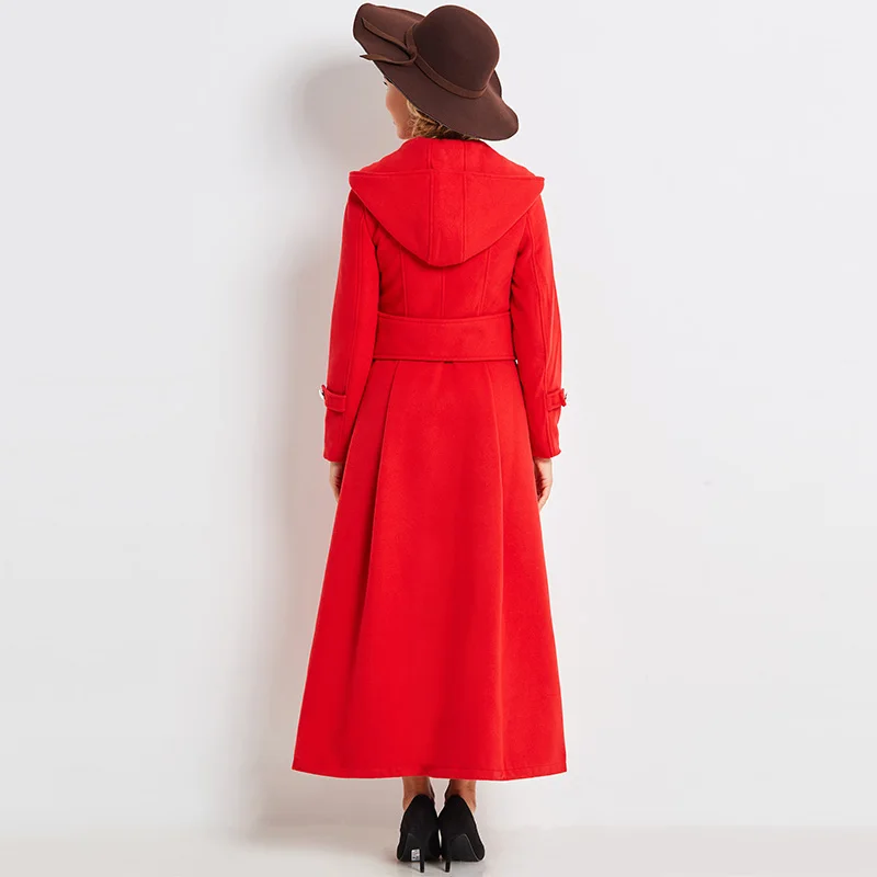 

Vogue Nice Doube Breasted Feminine Elegant Coat Fall Winter Trench Female Red Out Wear Long Sleeve Ankle Length Women Trench