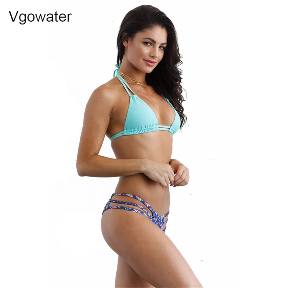 Vgowater 2018 летние женские Отпечатано висит шеи комплект бикини низкой талией