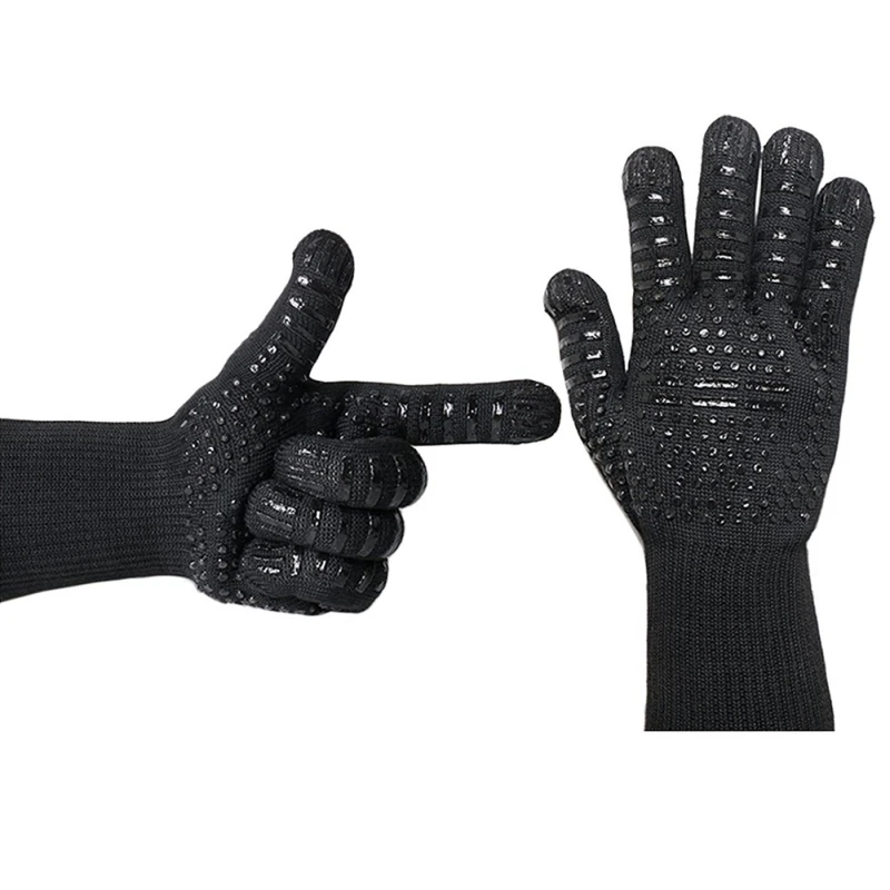 

BBQ fireproof barbecue microwave gloves Cotton + non-slip silicone insulation high temperature gloves 500 degrees