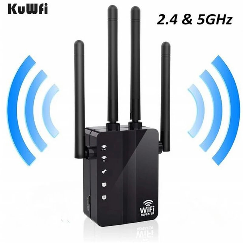 Усилитель сигнала KuWFi 1200 Мбит/с 4 внешних антенны 2 порта Ethernet и 5 ГГц | Компьютеры