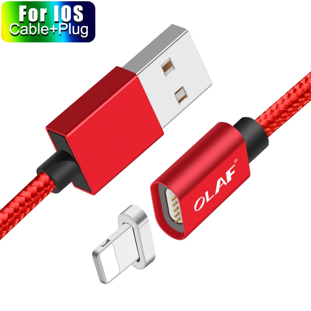 Red For IOS Cable Олаф магнитное зарядное устройство usb type C Micro USB кабель провод для быстрой зарядки штекер type-C Магнитный кабель для iPhone samsung Xiaomi huawei - Цвет: Red For IOS Cable