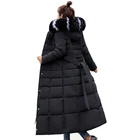 Новое поступление 2021, зимняя женская куртка X-long с мехом и капюшоном, теплое утепленное Женское пальто, элегантная Утепленная зимняя парка с поясом