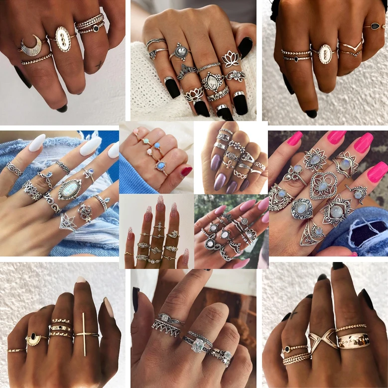 На фаланги бохо комплект панк колец винтажные индийские ювелирные изделия