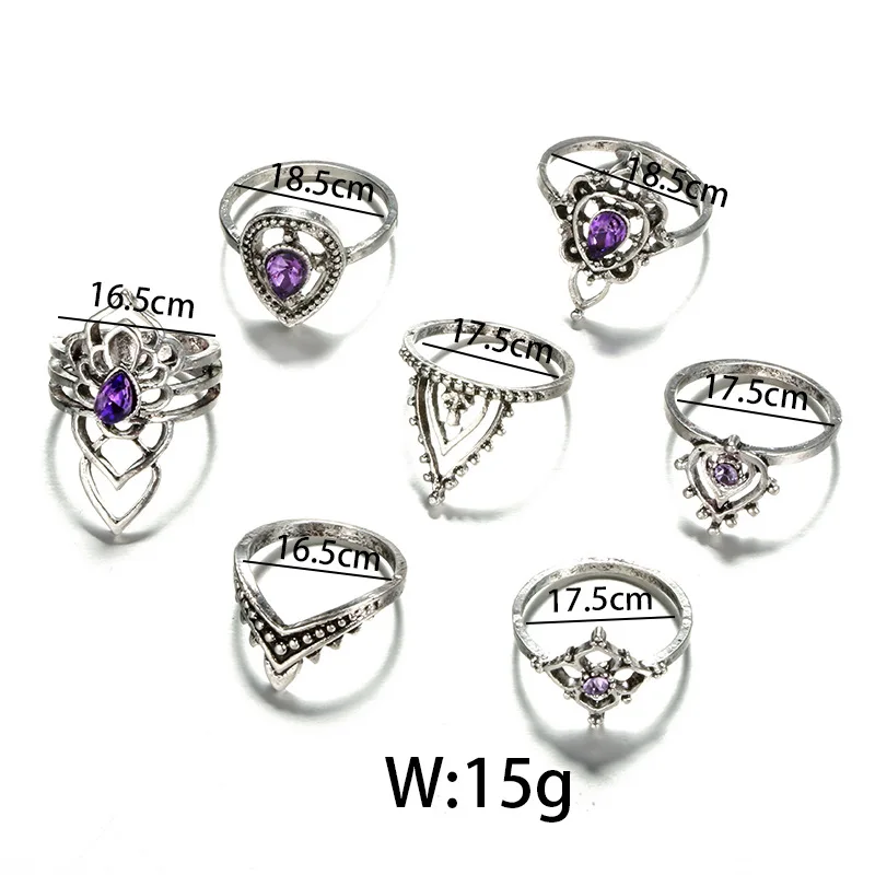 2017 Модные Ретро Бохо цветочные кольца в комплекте винтажные фиолетовые