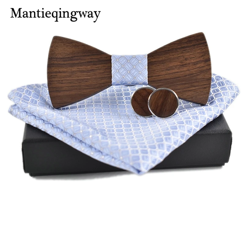 Mantieqingway индивидуальные деревянные бабочки Галстуки Hanky Набор для мужских