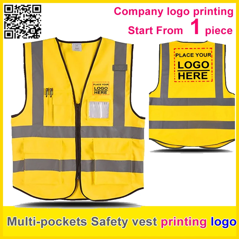 

SPARDWEAR Custom company uniform printing logo Multi pockets Safety reflectivehi vis vest golden work vest free shipping