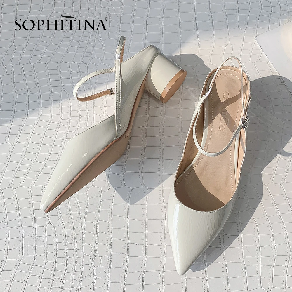 SOPHITINA/Новинка; пикантные женские босоножки с острым носком; модная обувь на квадратном каблуке; сезон весна-осень; повседневные женские босоножки на среднем каблуке с пряжкой; MO212