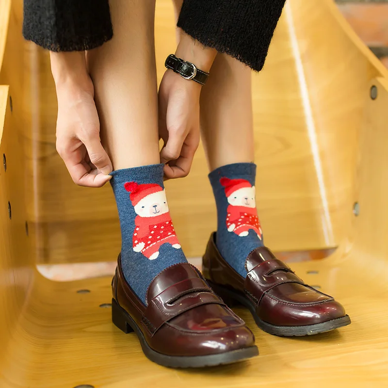 4 Pair/ Lot 2017 Christmas Sock New Arrived Sweet Cartoon Design Autumn And Winter Xmas Socks For Lady Girls Year Gift | Женская одежда