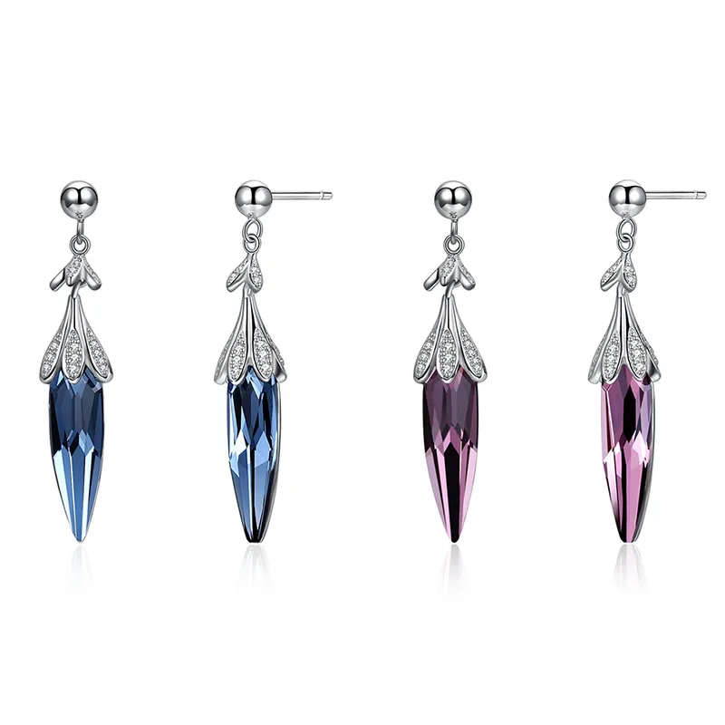 Висячие кристаллы от Swarovski серьги для женщин 925 пробы серебряные ювелирные изделия Элегантный Синий Фиолетовый Кристалл Свадебные