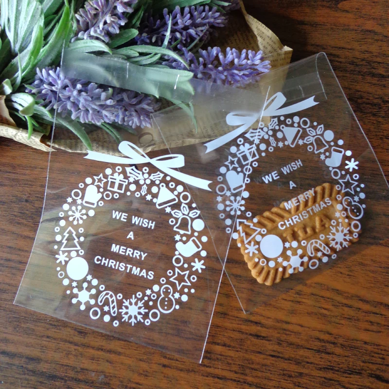 100 шт. прозрачный Подарочный пакет веселая Рождественская гирлянда самопечать